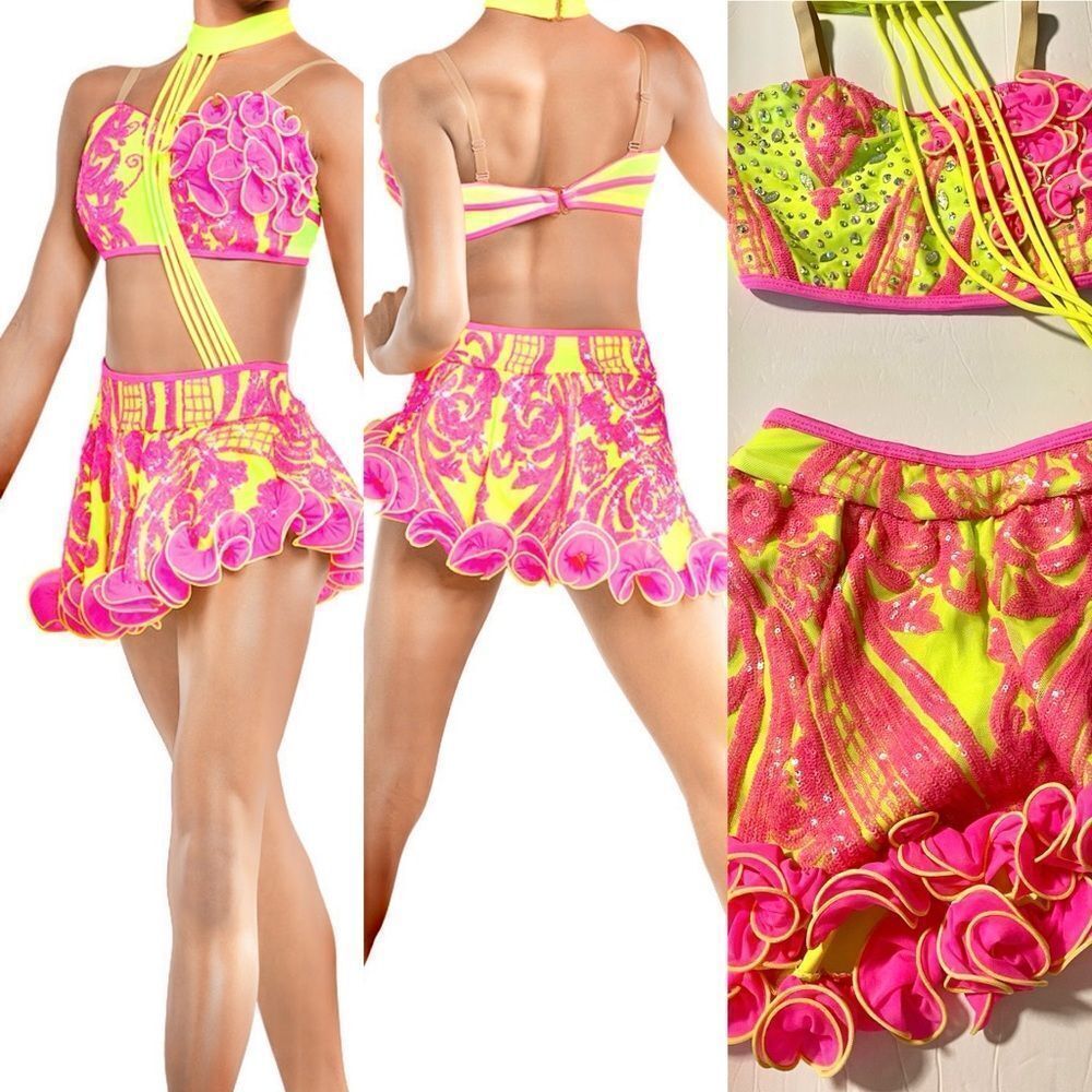 Tenth House solo custom 2 piece costume sequin stone neon Neutron TH25249 PA XSA